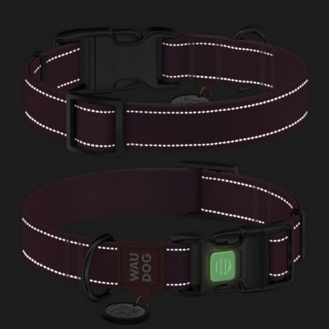 Collar WauDog Nylon Mono Obroża nylonowa odblaskowa z QR-paszportem, plastikowy fastex, S 15mm/25-35cm różowa