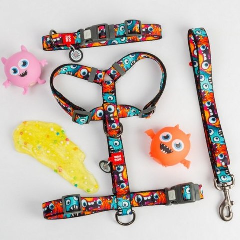 Collar WauDog Nylon Obroża nylonowa z QR-paszportem, plastikowy fastex, wzór ZĘBATE POTWORY, M 20mm/28-40cm