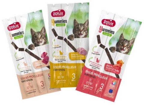 Zolux Yummies Miękki przysmak dla kota - Pałeczki Łosoś & Pstrąg 3x5g