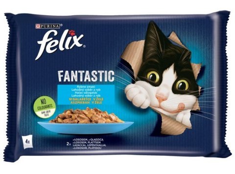 Felix Fantastic Rybne Smaki łosoś/gładzica w galaretce saszetki 4x85g Felix Fantastic Rybne Smaki łosoś/gładzica w galaretce saszetki 4x85g